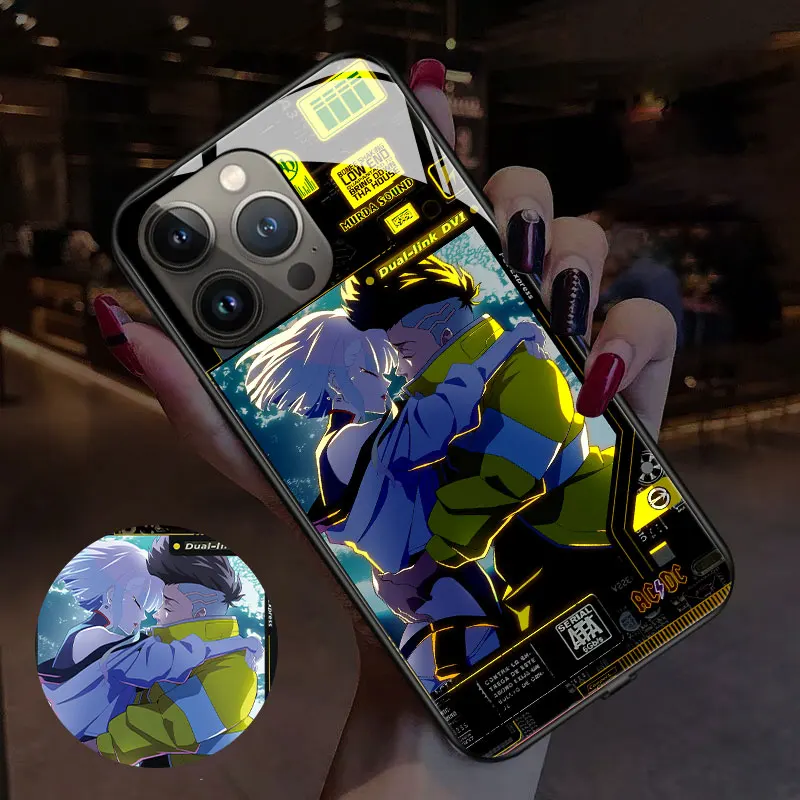 Cyberpunk Game Couple Led Lights Up Cover Smart Luminous Phone Case For Iphone 11 11PRO 11ProMax Voice Controlled Mobile Shells