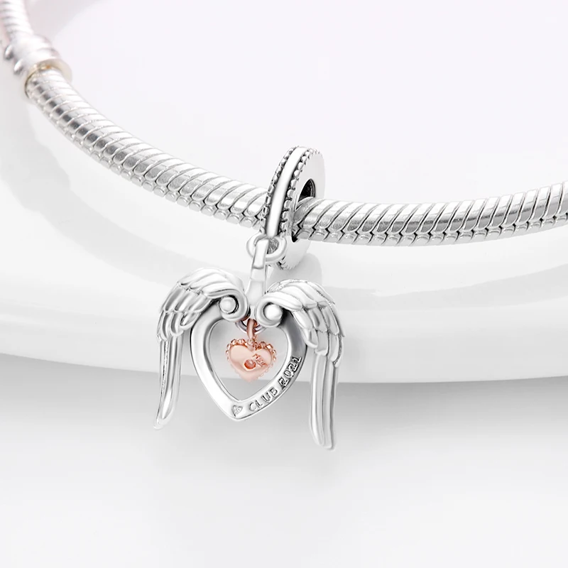 

2022 New Wing Heart Shaped 925 Silver Charm Beads Fits Original Pandora Bracelet Women Silver Pendant Diy Jewelry Free Shipping