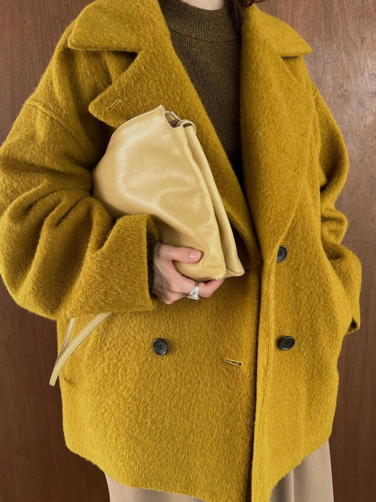 

Retro Lapel Wool Blend Coats for Women Autumn Winter 2023 New Japanese Loose Jackets Streetwear Fashion Simple Elegant Tops
