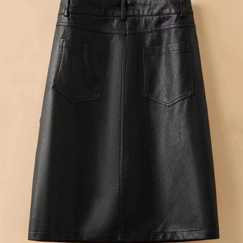 Юбка женская кожаная средней длины модная трапециевидная юбка из экокожи с