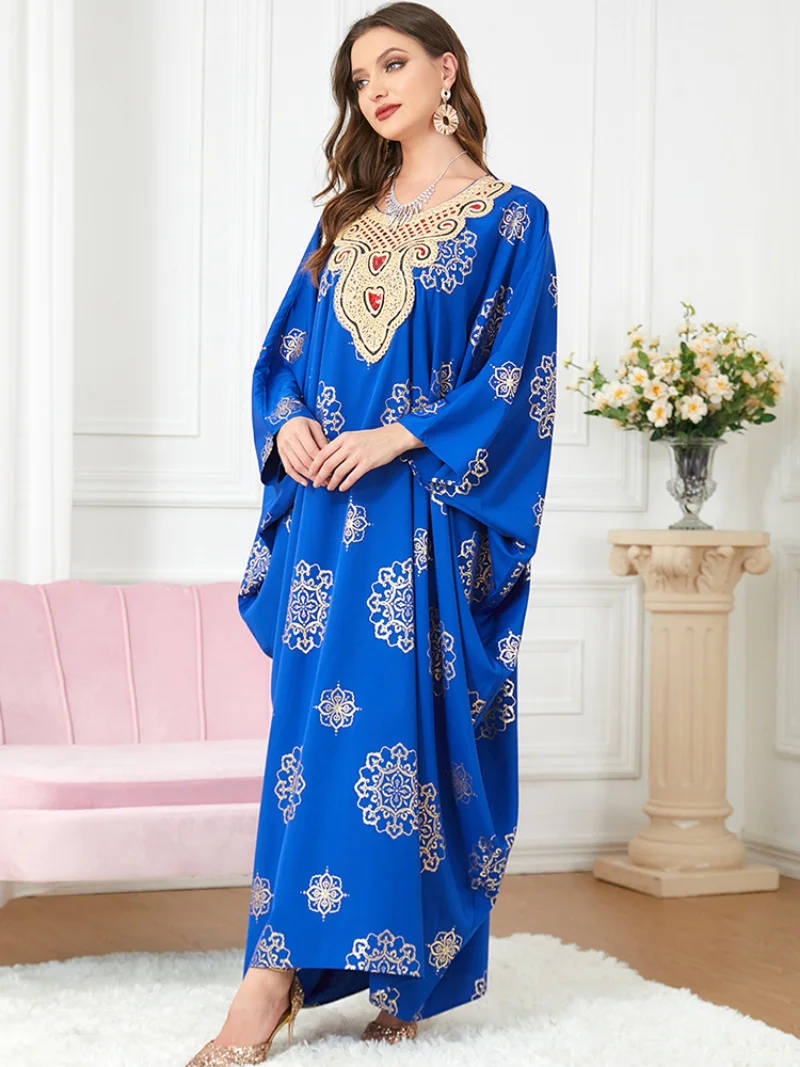 Abaya Muslim Long Dress Women Loose Batwing Sleeve Boubou Autumn New Fashion Print Elegant Jalabiya Muslim Party Dress Vestidos