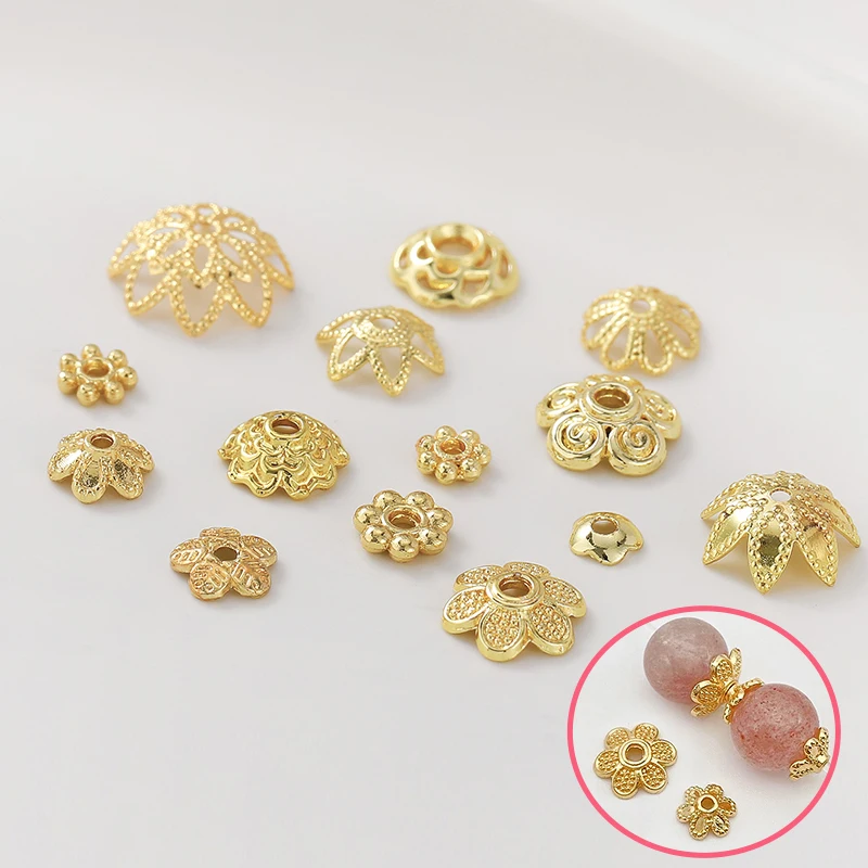 

Золотистый цветочный держатель под заказ 14K18K, бусины, Цветочная шапочка, сделай сам, материал для ожерелья, головной убор, жемчужные аксессуары