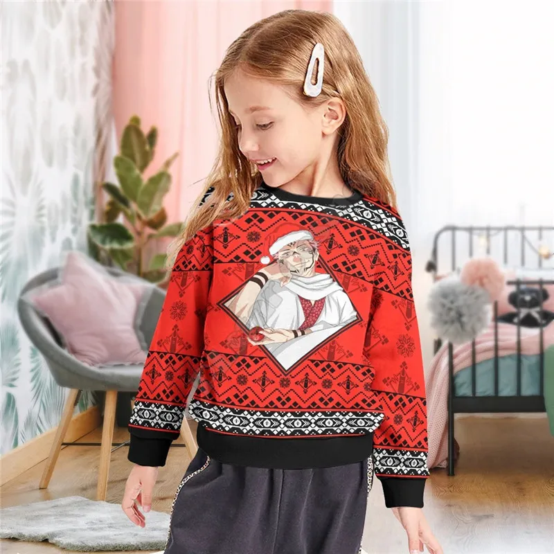 PLstar Cosmos Sukuna Christmas 3d printed Hoodies Pullover Boy For Girl Long Sleeve Shirts Kids Christmas Sweatshirt