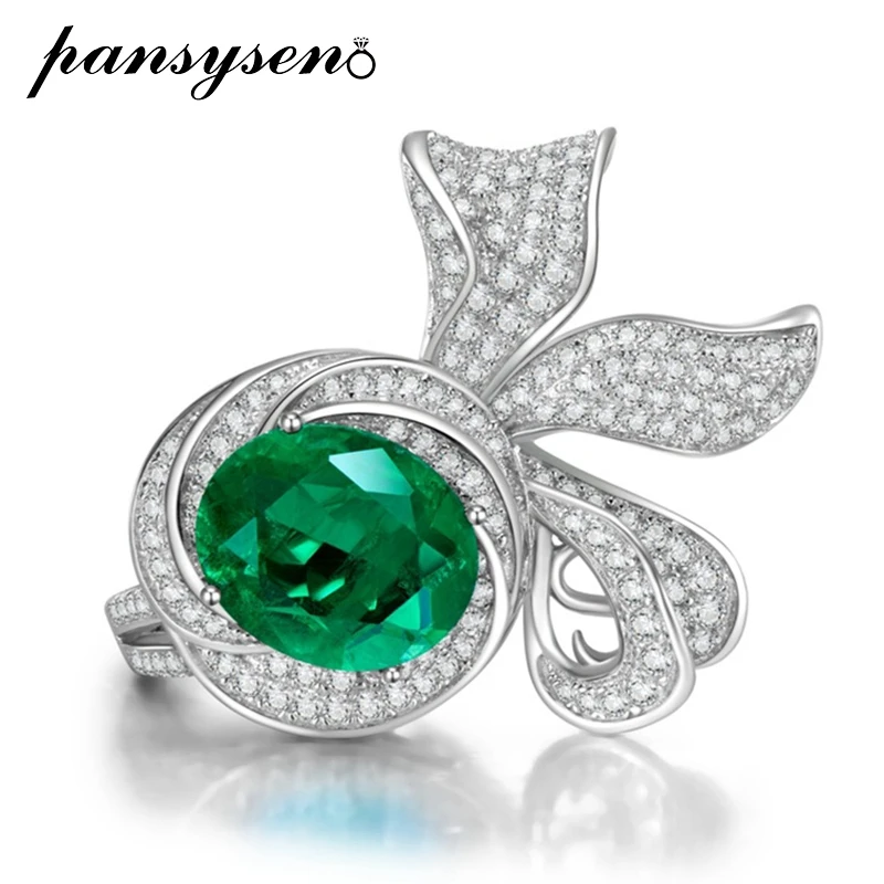 

PANSYSEN Luxury 925 Sterling Silver 5CT Oval Cut 10x12MM Emerald Eternity Full Diamond Ring Wedding Party Fine Jewelry Wholesale