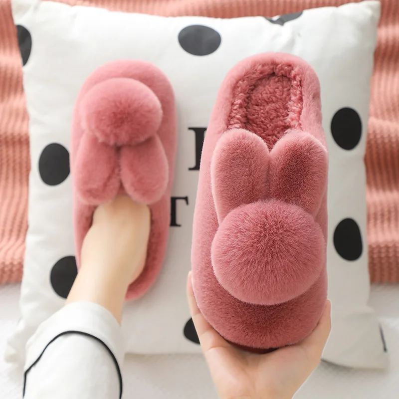

Autumn Winter Warm Shoes 3D Rabbit Ear Home Slippers for Women Shoes Cute Plus Plush Slippers Non-Slip Indoor Slides Slipper New