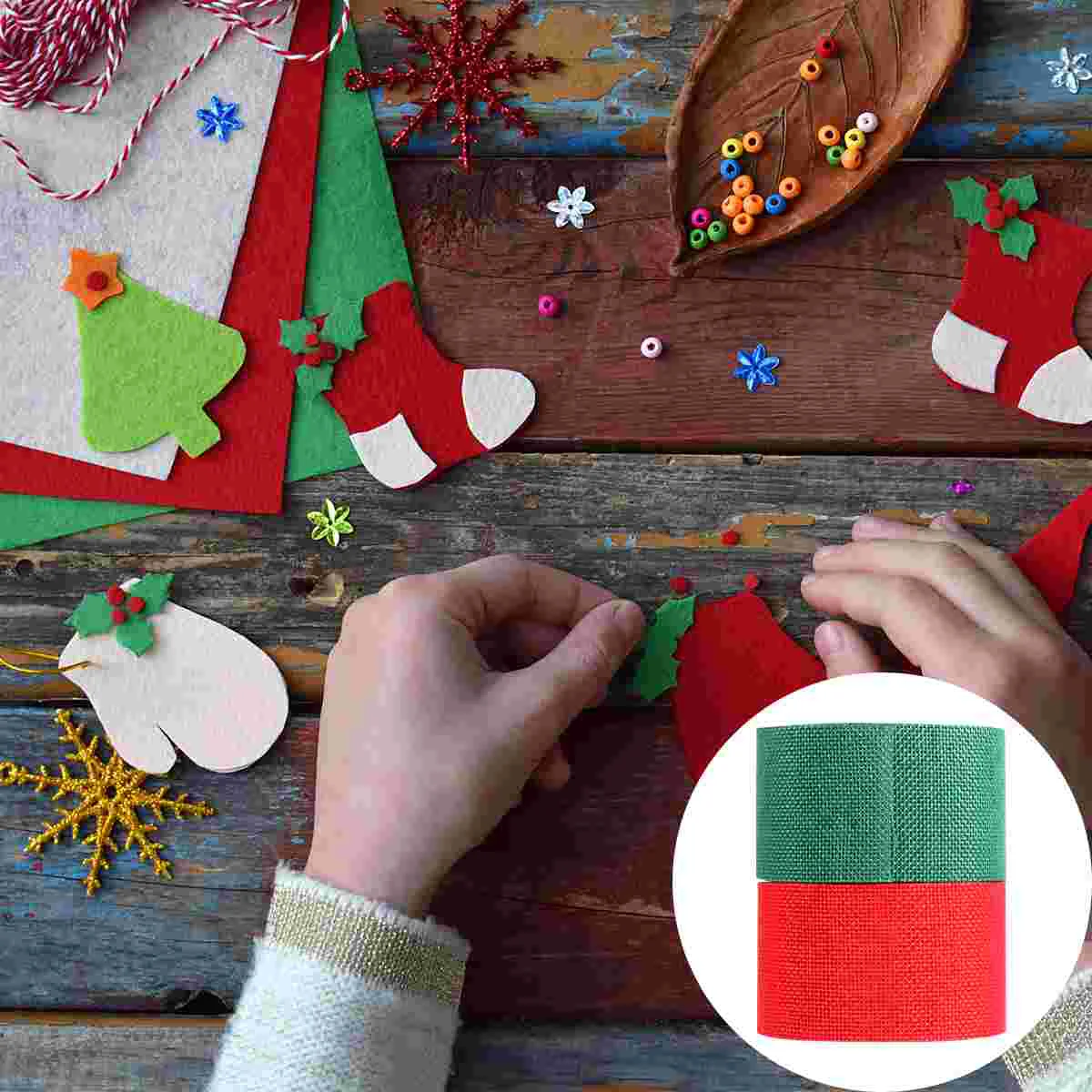 

Ribbon Christmas Tree Giftwrapping Greenred Bows Mesh Crafts Wired Bow Holiday Curling Ribbons Packing Fabric Tie Treatxmas