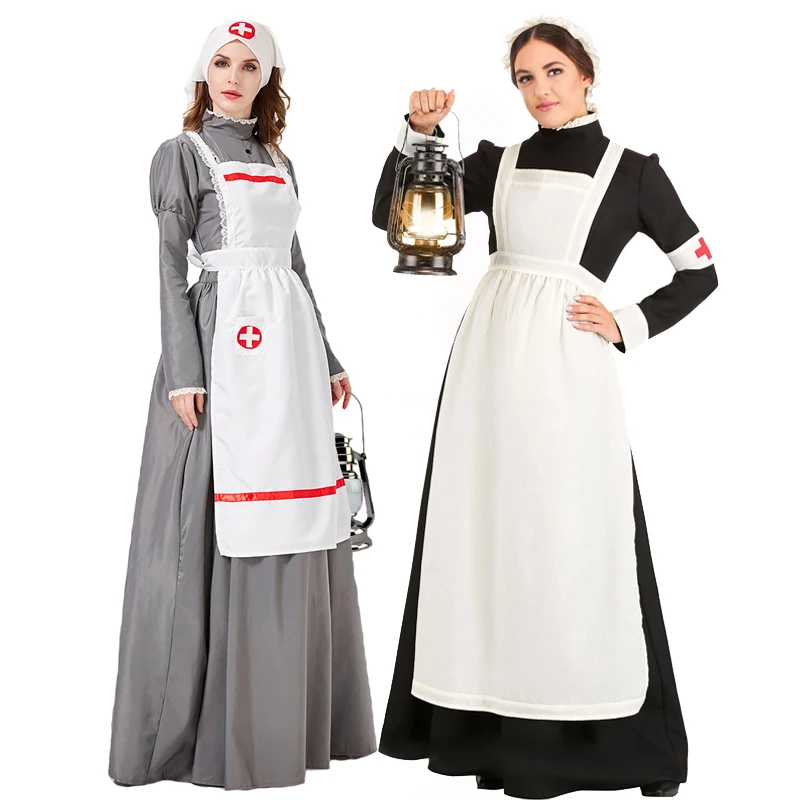 

Carnival Halloween Lady Nun War Nurse Doctor Costume Medieval Church Convent Superior Role Play Cosplay Fancy Party Dress