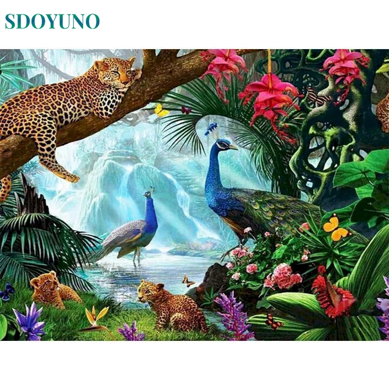 

SDOYUNO Oil Painting Painting By Numbers Leopard DIY Animal Acrylic Paint Canvas Picture HandPainted Home Adult Gift Decor Wall