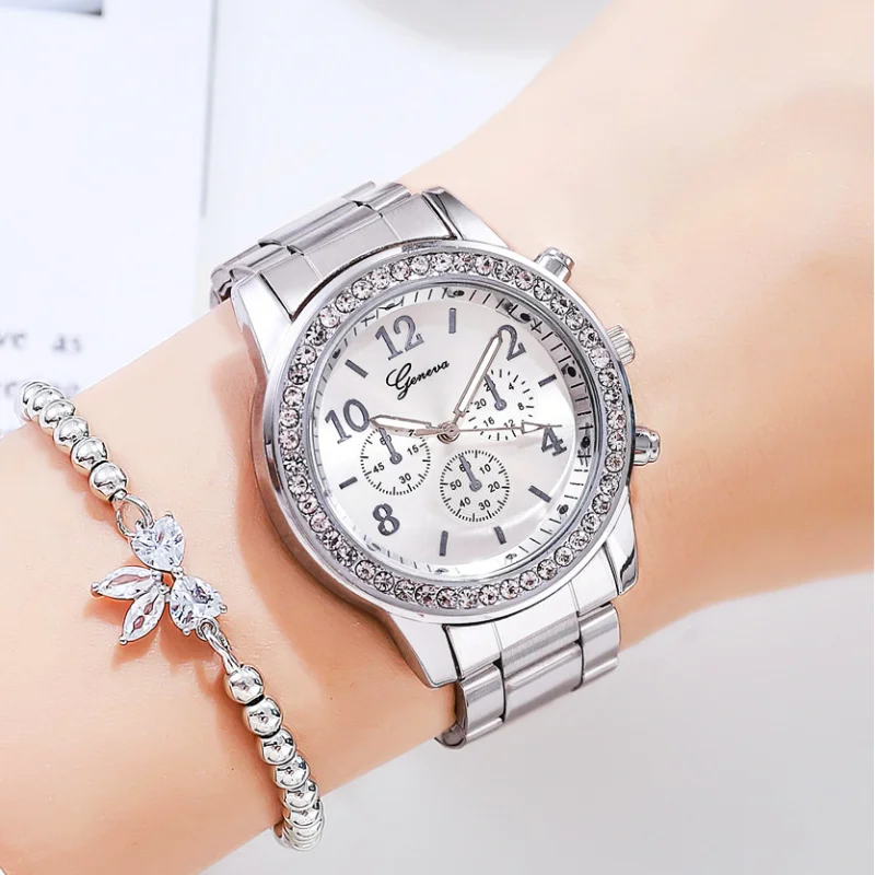 Enlarge 2023 New Ladies Business Steel with Diamond Watches High Quality Three-eye Quartz Watches Women's Fashion Butterfly Bracelet Set