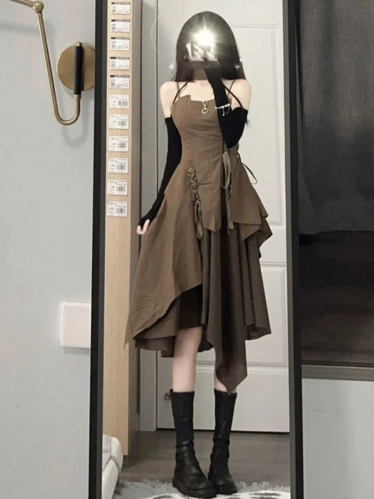 Xgoth коричневое женское платье с подвеской новинка лета 2022 французская