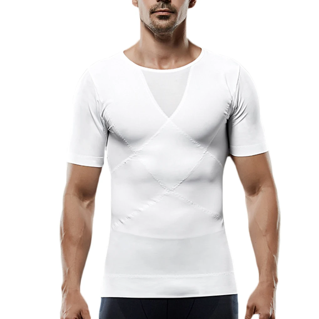 

Men Mesh Body Shapers Fitness Tank Top Short Sleeve Elastic Slimming T Shirt