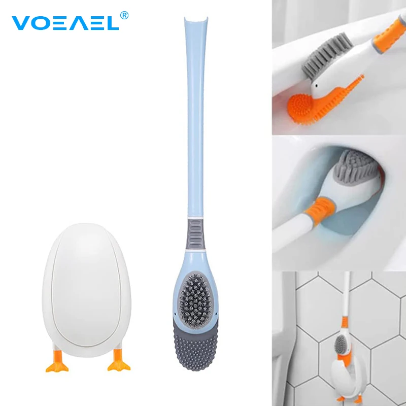 

Creative Duck Shape Toilet Brush Wall-mounted Cleaning Tools Wc Gap Cleaner Soft Silicone Bristles Brush Bathroom Accessories