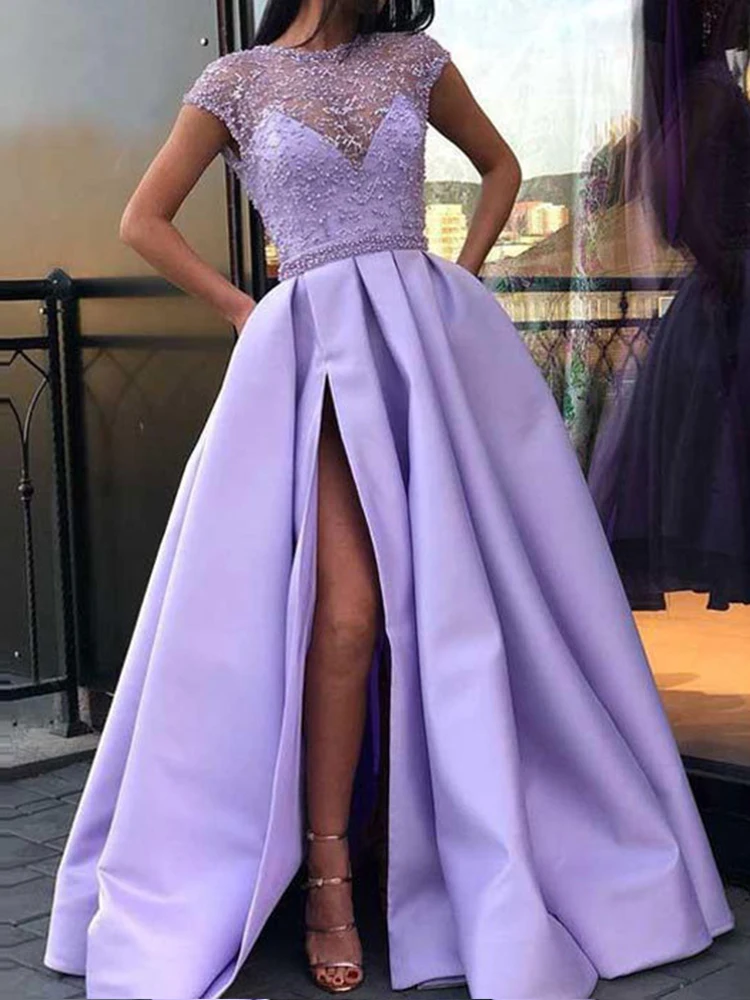 PLEINDl Elegant Evening Dresses O-Neck Short Sleeve Asymmetrical Chiffon Knee-Length 2022 New of Ruched Classic Prom Dress Women