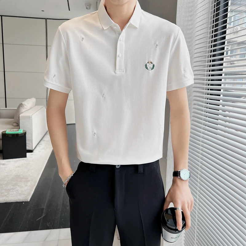 

Embroidery Polo Shirts Men Short Sleeve T-shirts Business Social Tee Men Clothing Casual Slim Tshirts Streetwear Tops 2022