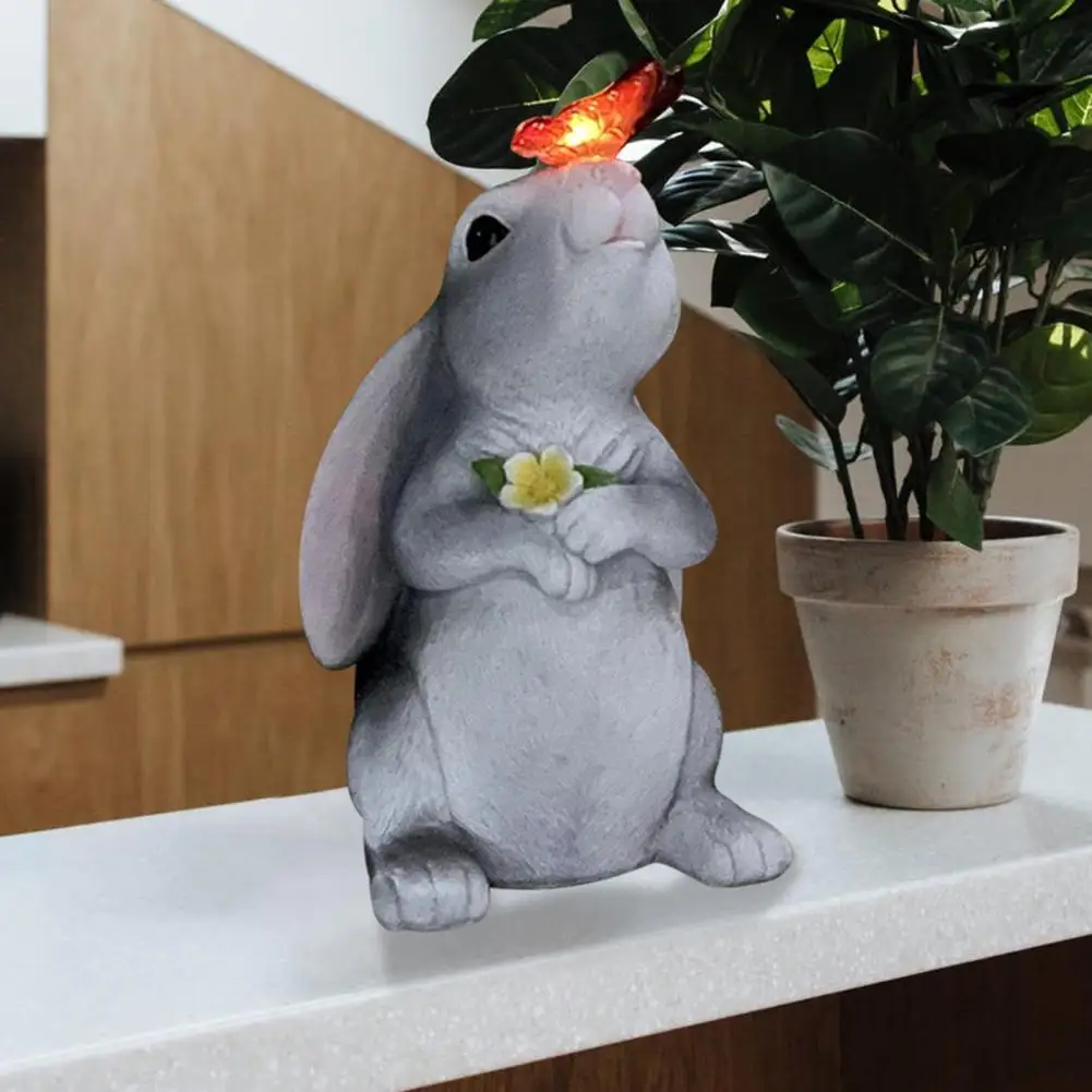 

Animal Figurine Cute 2 Styles Adorable Appearance for Home Solar Garden Statue LED Bunny Ornament
