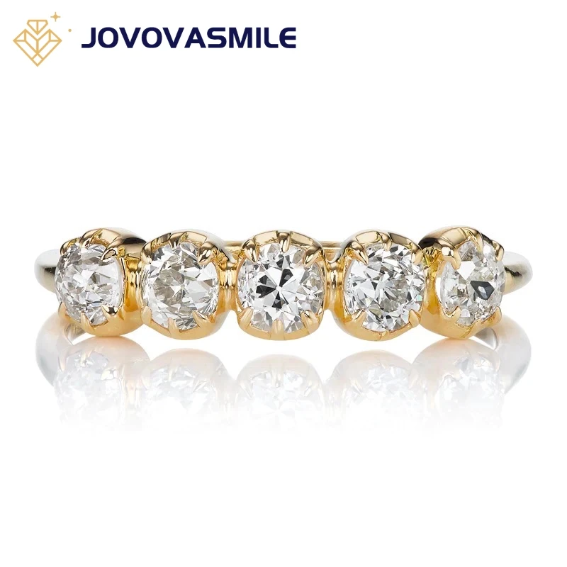 

JOVOVASMILE 1.2 Carat Old Mine Cut 5 Pcs Moissanite Diamond Ring 14K Yellow Gold for Woman Engagement Jewelry with Certificate