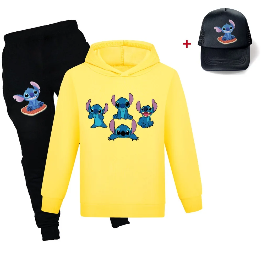 

Disney Stitch Clothes Kids Hoodies Pants 3pcs Sets Baby Boys Cartoon Sportsuit Toddler Girls Outfits Children's Clothing