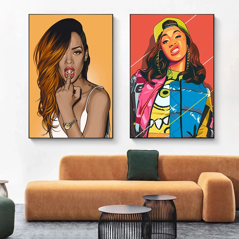 

Abstract Character Wall Art Canvas Painting Female Music Star Posters Hip Hop Singer Pictures for Home Room Decoration Mural
