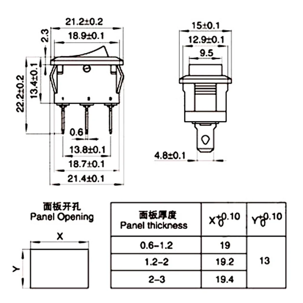 100 шт. 3-контактный автомобильный Кулисный Переключатель KCD1 220 В красная желтая