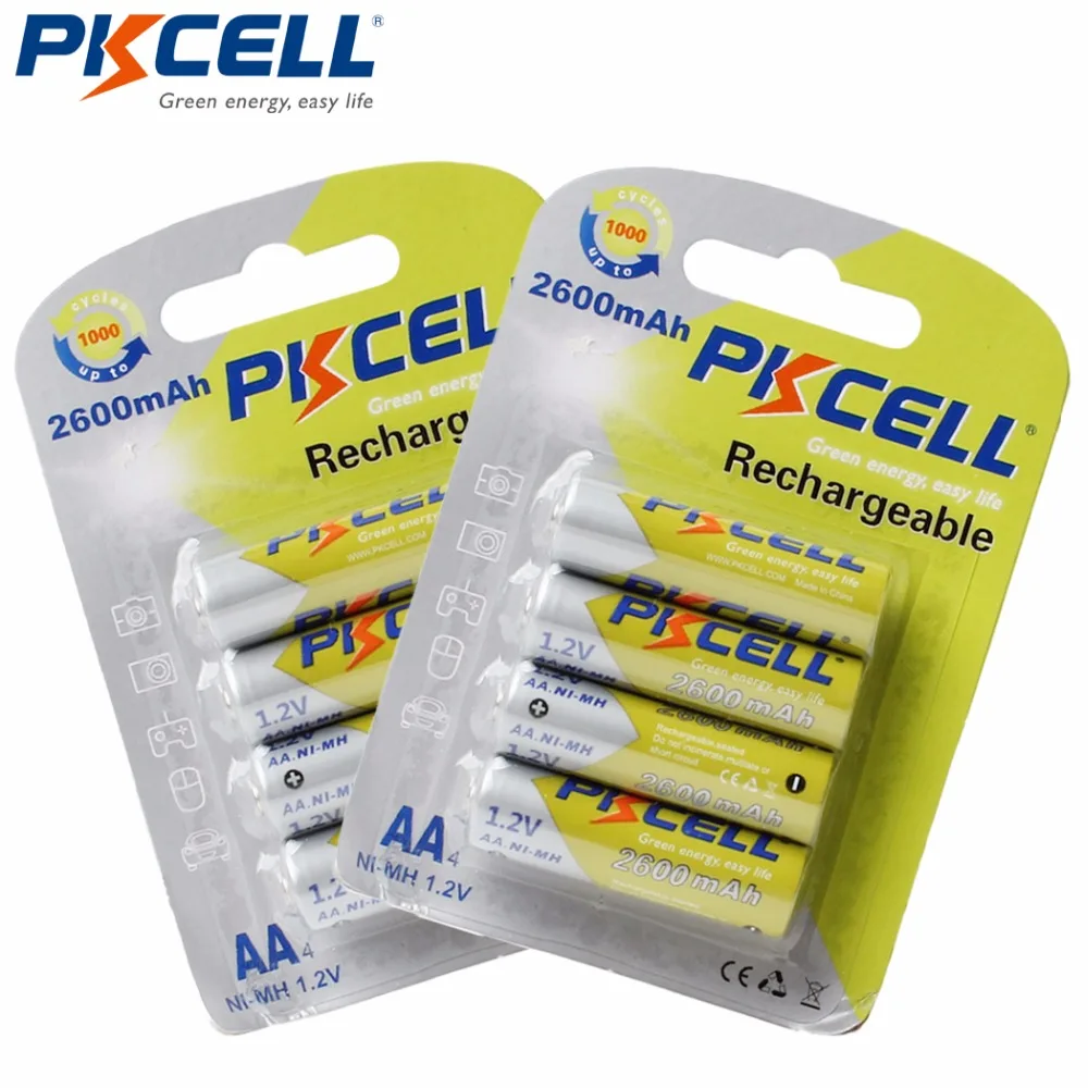 

2Pack/8Pcs PKCELL Ni-MH AA Batteries 2600mAh 1.2V NiMh Rechargeable Battery For Camera