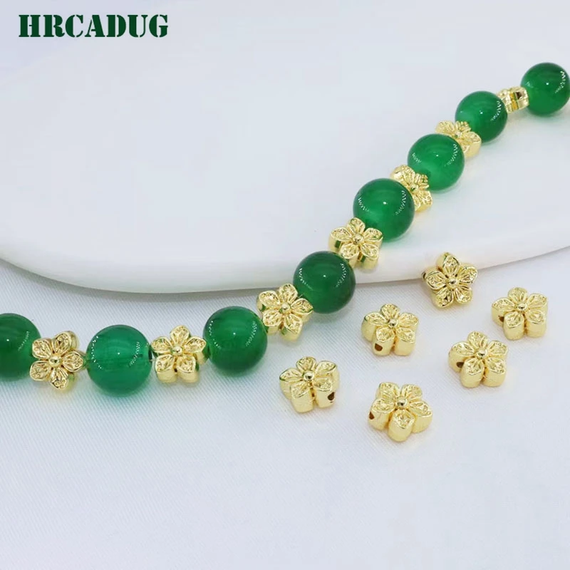 Fashion Flower Beads 18K Gold Plated Metal Spacer Copper Beads For Diy Bracelet Necklace Jewelry Making Supplies Separating Bead