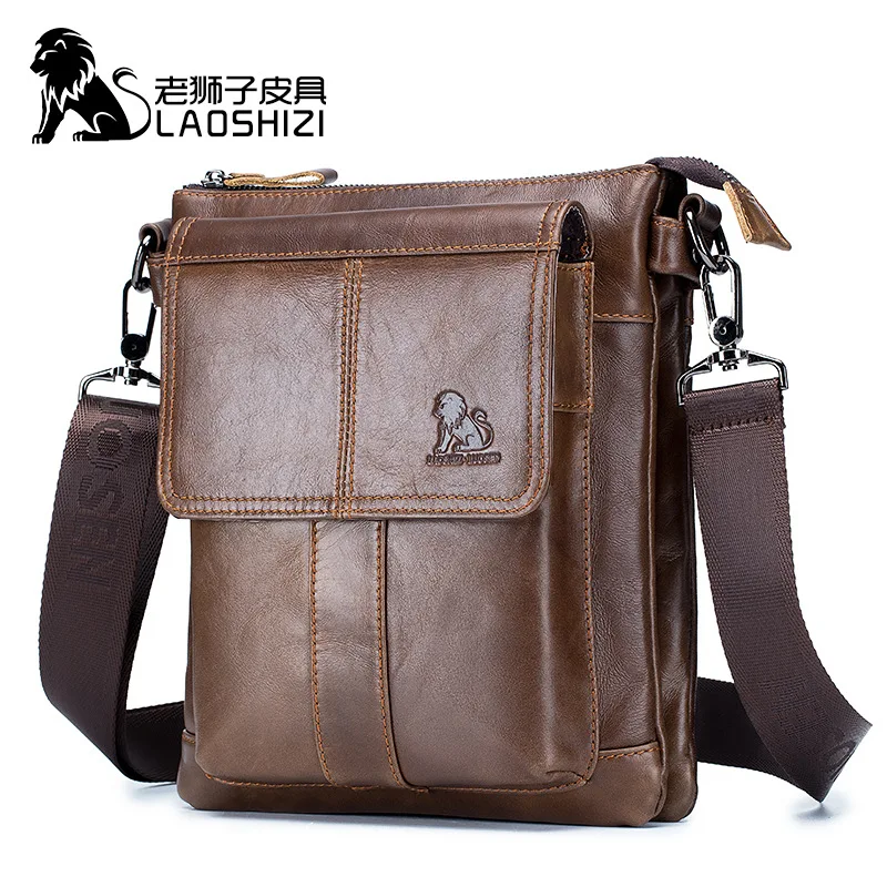 

LAOSHIZI LUOSEN Cowhide men's messenger bag leisure fashion top layer cowhide single shoulder men's bag business