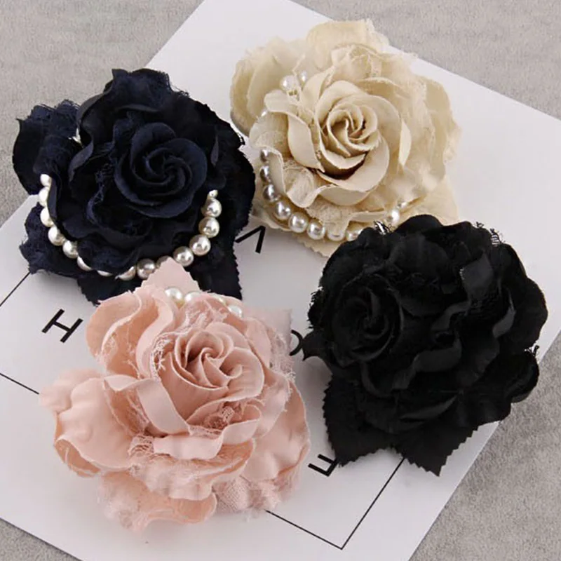 

Korea Rose Brooch Classic Fabric Flower Pins Cute Pearl Brooches Pin for Lady Hat Flower Women Accessories