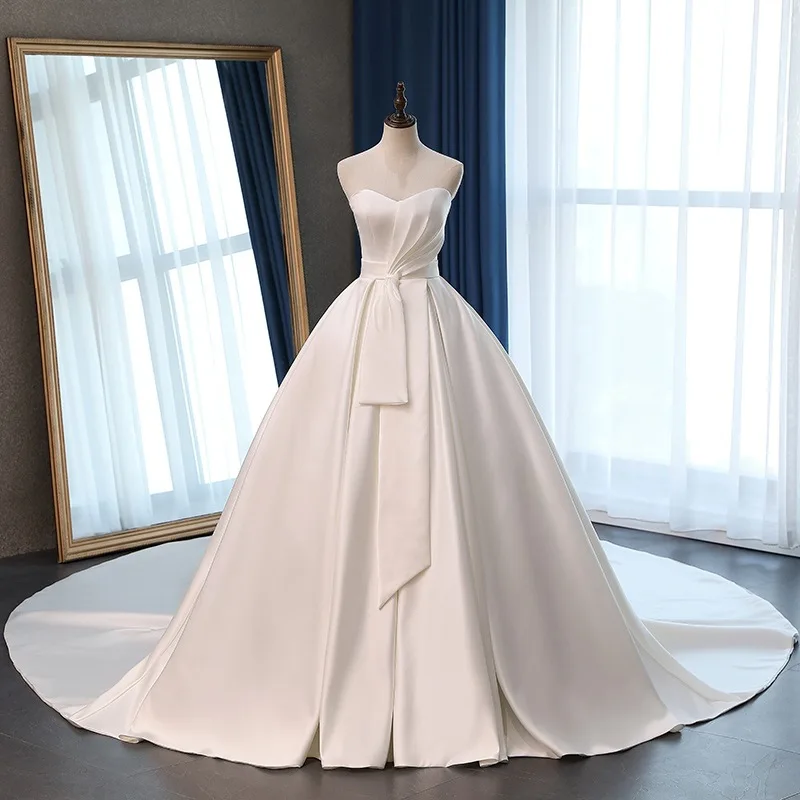 

Hot Sale Satin Vestido De Noiva Elegant Sweetheart Wedding Dress Corset 2022 Long Train Bridal Ball Gowns Customized Sizes Made