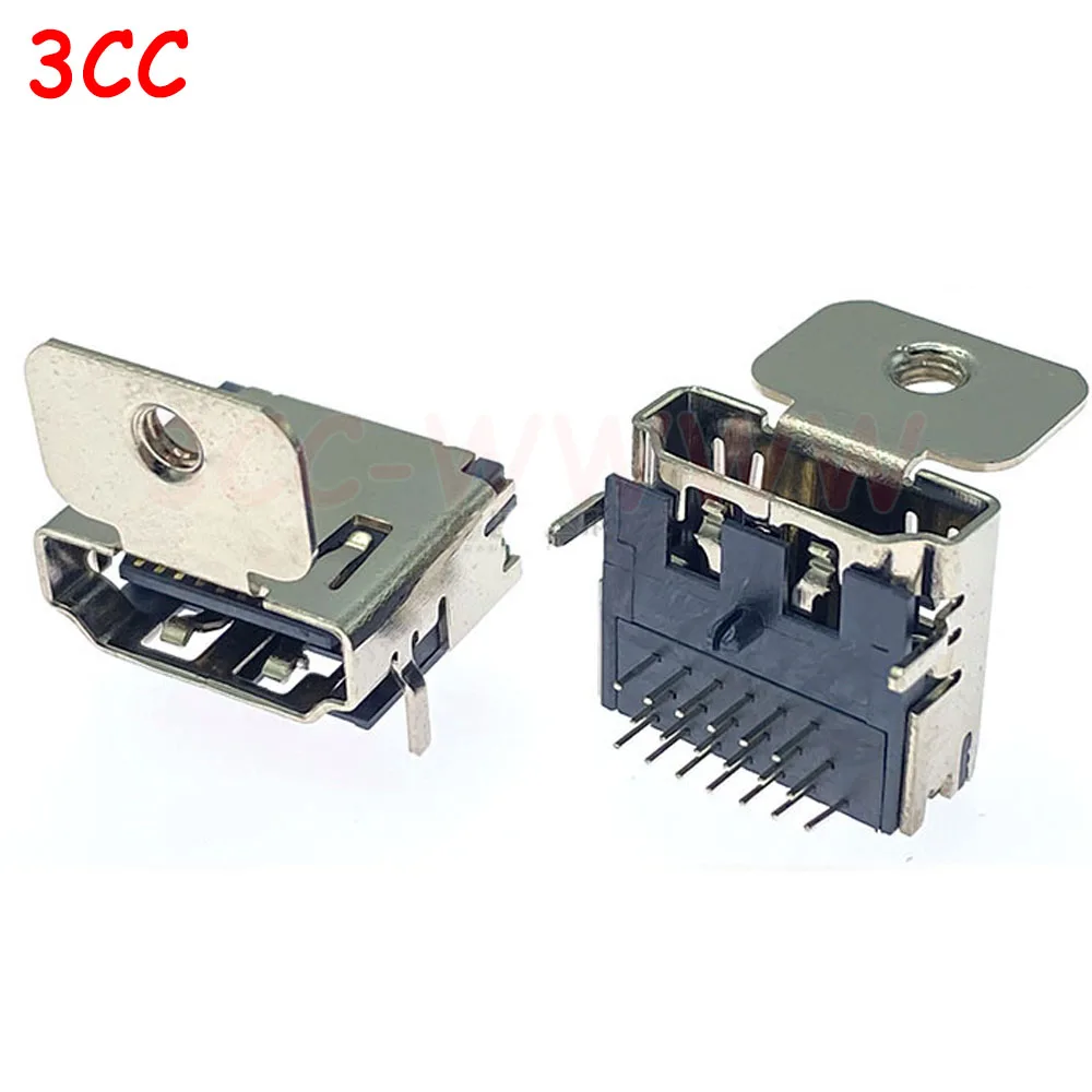 2-10 шт. гнездо HDMI для телевизора с интерфейсом HD, женский разъем 19p, прямая вставка с тремя рядами пинов и отверстиями для винтов, 2 фиксированных ножки.