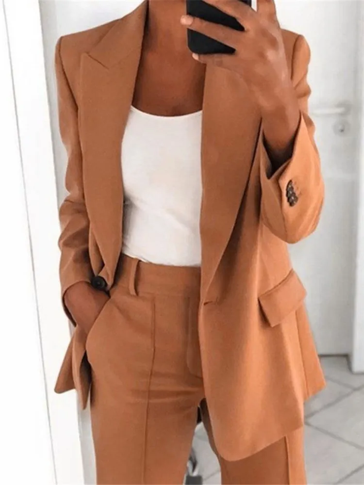 

Female Blazer Coats 2023 Summer Trending Fashion Items Solid Color Single Button Blazers Slim Fit Ladies Office Wear Oversized