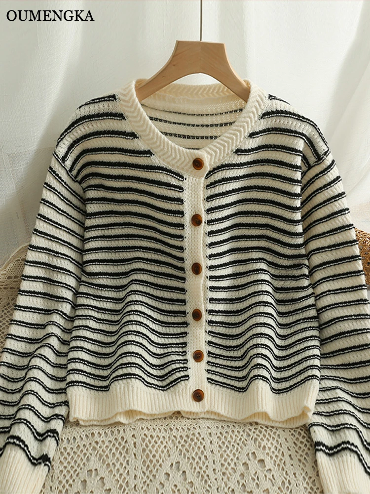 Модный милый Стильный вязаный короткий кардиган OUMENGKA свитер с длинными рукавами