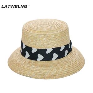 2022 Love Ribbon Straw Hats For Women Summer UV Beach Hats Summer Designer Bucket Wholesale