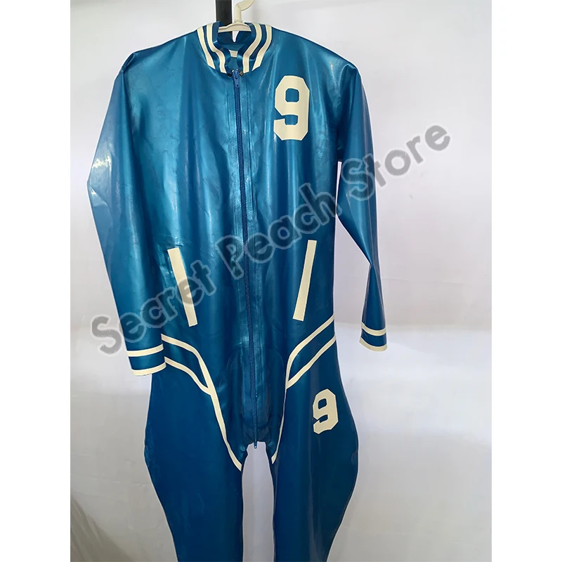Латексный костюм кошки металлик синий мужской латексный спортивный боди с