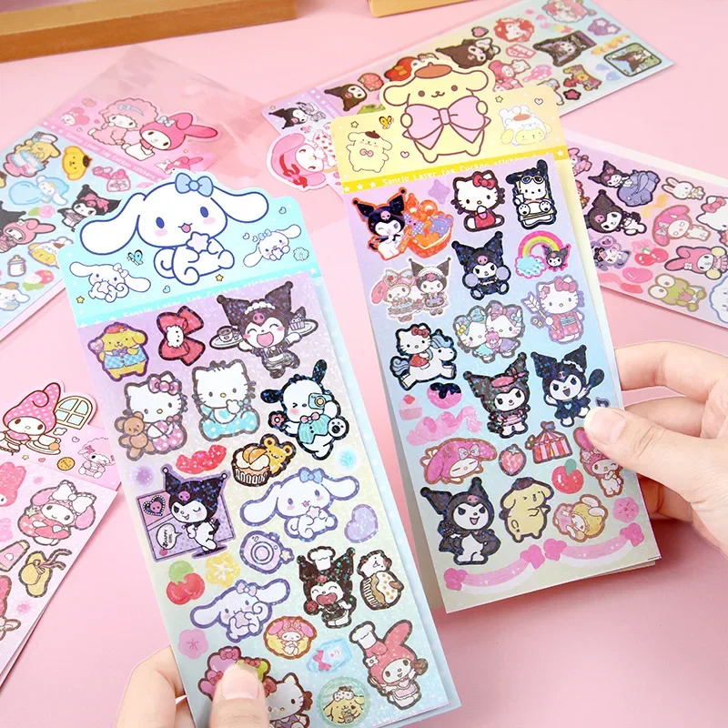 Смешанные лазерные наклейки Multeys Hello Kitty Kuromi Melody Cinnamoroll Kawaii DIY детские игрушки