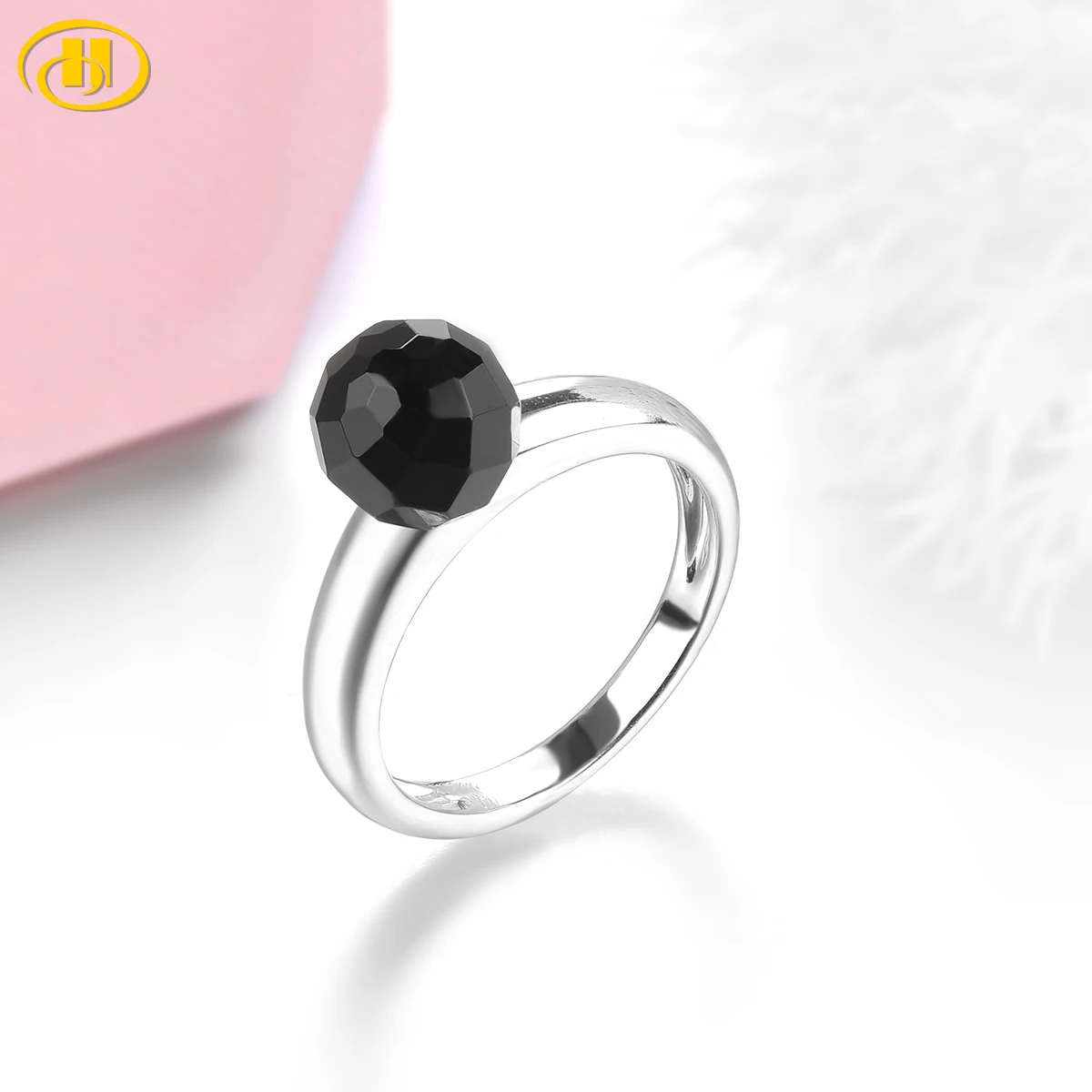 

Кольцо из серебра 925 пробы с натуральным черным агатом, 8 мм