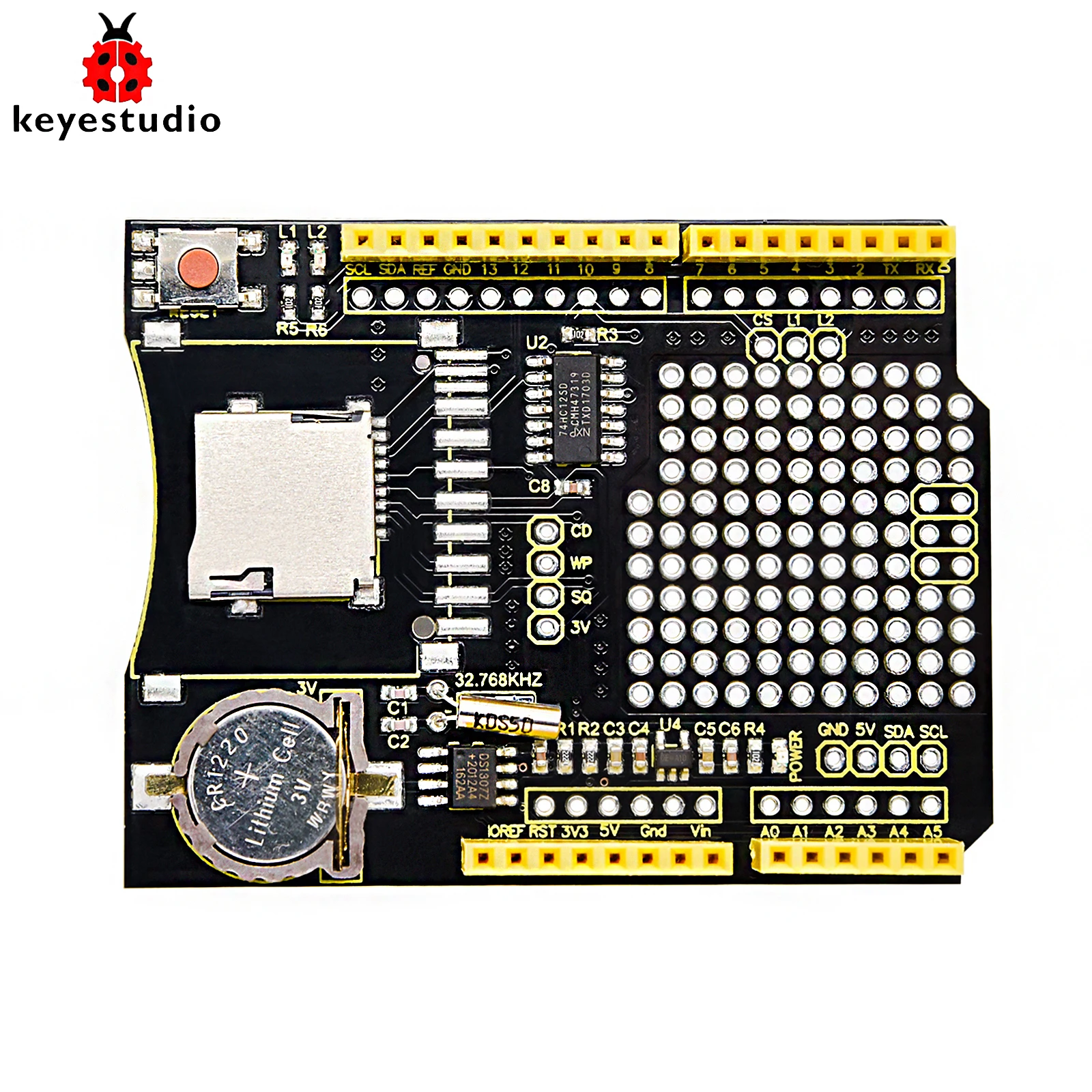 Keyestudio Data Logging Shield Data Recording Module With TF Card Slot for Arduino  UNO(No Battery)