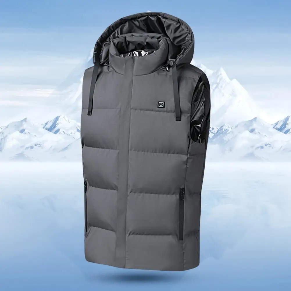 Heated Vest Hooded Stand Collar Energy-saving Long Battery Life Fleece Lining Keep Warm USB-Powered 7 Heating Zones Heated Jacke