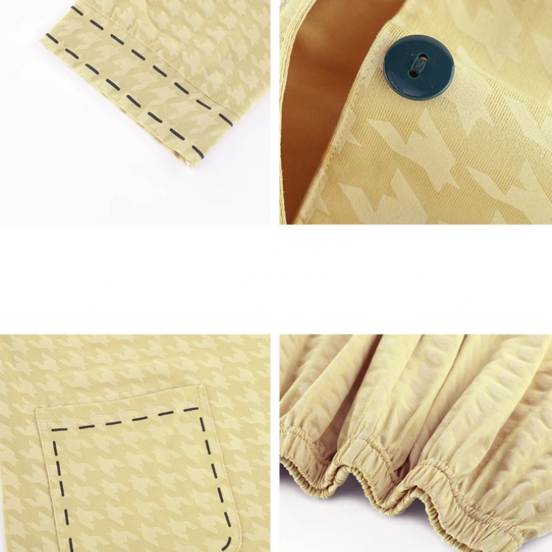 2023 New Pajamas for Women's Summer Thin Houndstooth Short-sleeved Trousers Soft Home Service Two-piece Suit Can Be Worn Outside