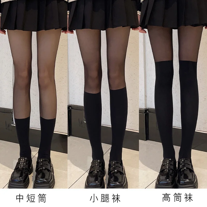 22 Spring and Summer Ins Black Silk Stitching Sexy JK Pantyhose Velvet Fake Calf Milk White Fake Thigh High Stockings for Women