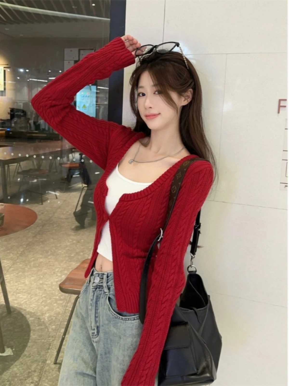 Вязаный свитер с длинными рукавами на одной пуговице верхняя одежда для женщин