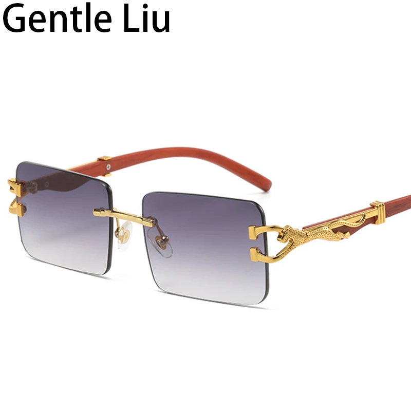 

Small Rectangle Rimless Sunglasses Men 2023 New Luxury Brand Vintage Frameless Sun Glasses for Male Leopard Eyewear Shades UV400