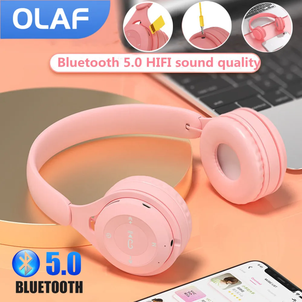 

OLAF Y08 Wireless Headphones Bluetooth Earphones With Mic Earbuds Sport Stereo Handfree Headset Gamer Macaron Color MP3 Player