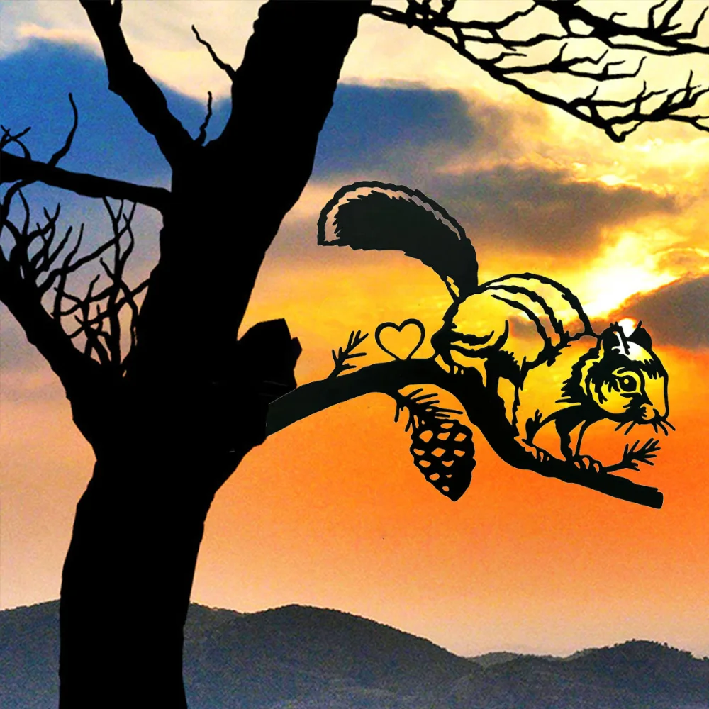 Очаровательный Силуэт Бурундука Металлический Садовый Кол Креативный Дизайн