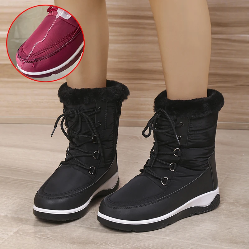 

Утепленные Водонепроницаемые зимние сапоги для женщин; Коллекция 2022 года; Высокие плюшевые ботильоны на толстой платформе; Женская обувь с ...