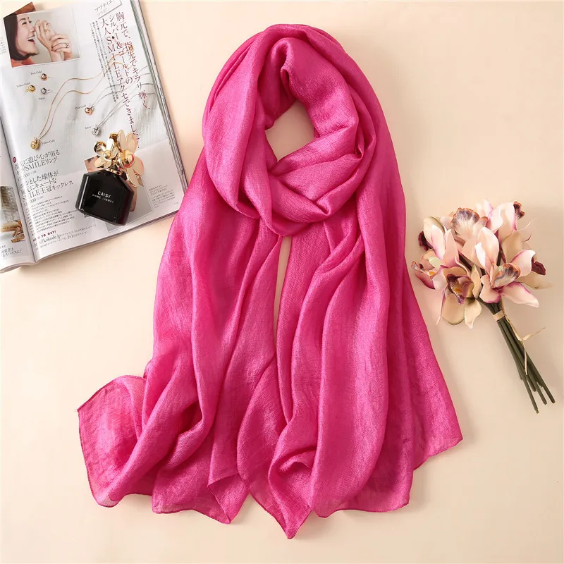 

2023 Luxury Brand Women Fashion Scarf Plain Solid Silk Linen Shawls Scarves Summer Lady Bandanas Pashmina Foulard Hijab 180*90Cm