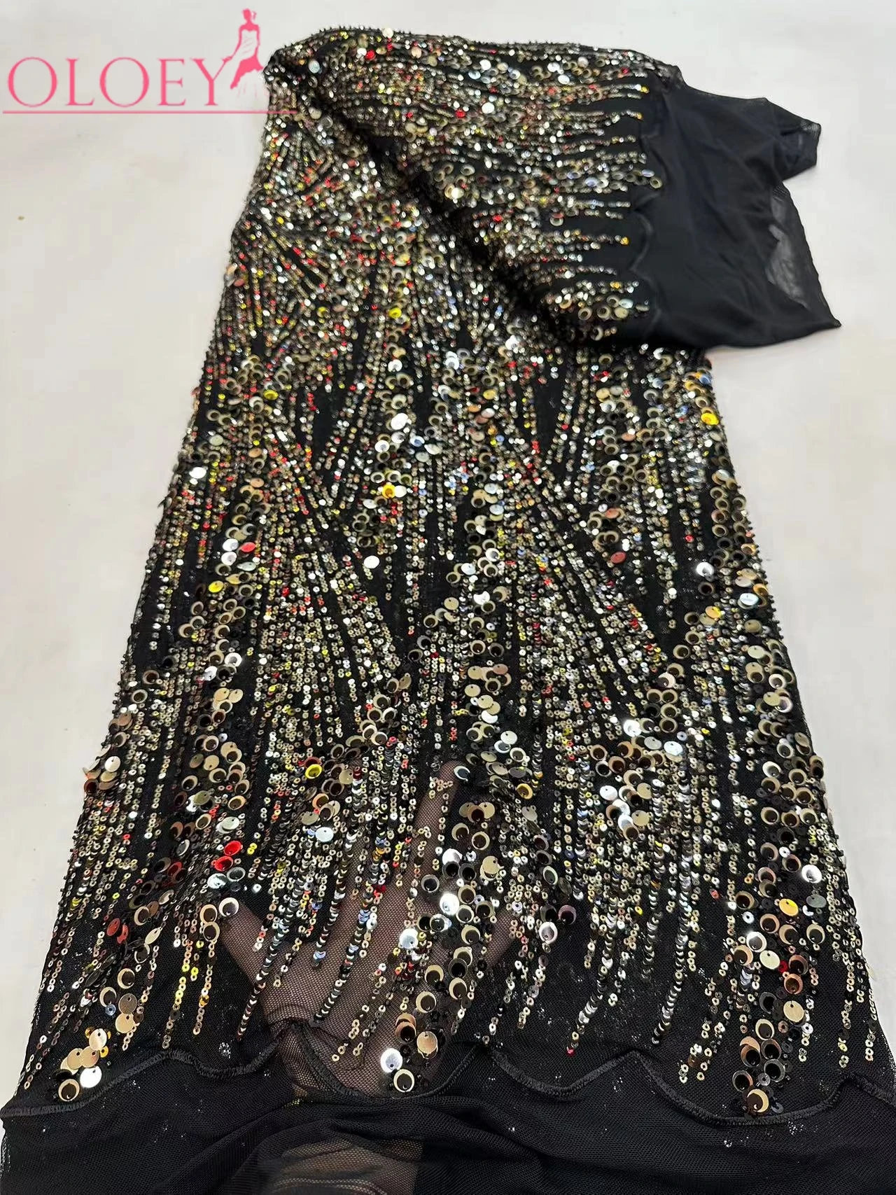 

2023 High Quality Fashion French Embroidery Sequin Lace Fabric African Nigerian Beaded Lace Fabric For Wedding Dress