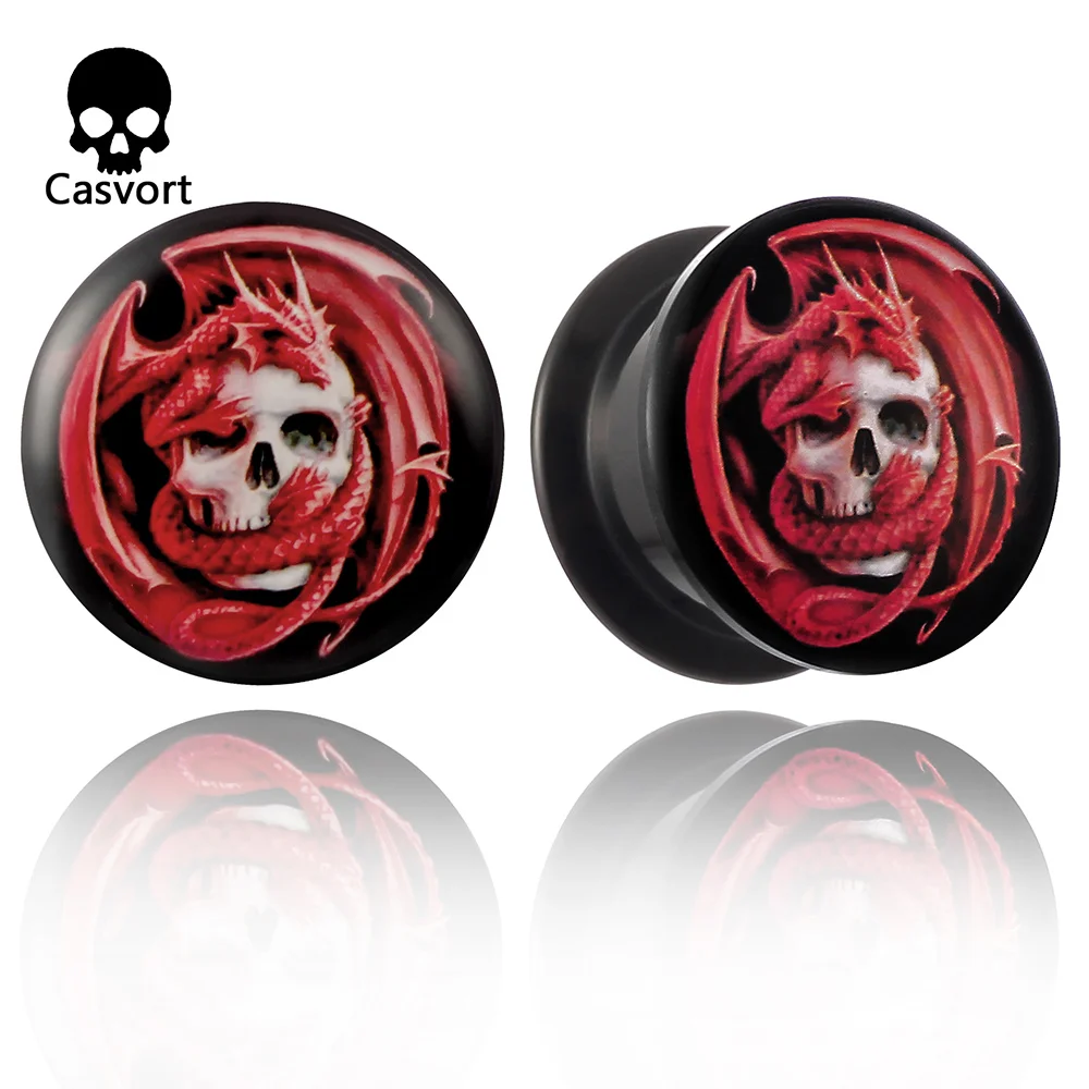 

Casvort 2PCS Fashion Design Acrylic Skull Ear Gauges Plugs Tunnels Expanders Earring Piercing Body Jewelry Stretchers 6mm-25mm