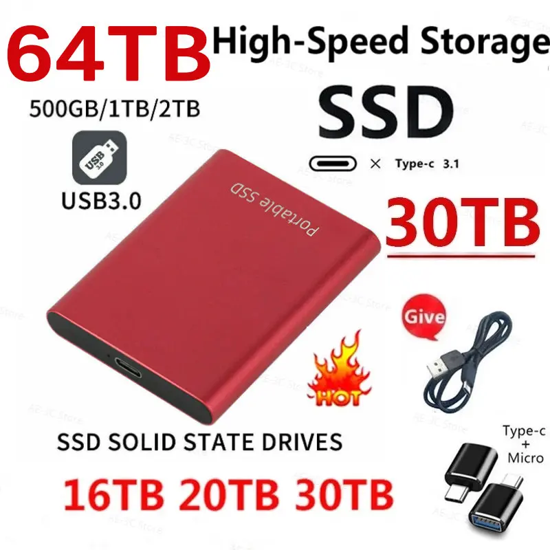 

Portable 1TB SSD Portable HD External USB3.1 2TB 4TB 8TB External Hard Disks Type-C 16TB Hard Drive For Laptop SSD Notebook