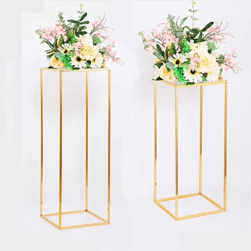 Gold Flower Stand Rectangular Bright Gold Geometric Centerpiece Vases Home Wedding Party Decoration Wedding wrought iron shelf