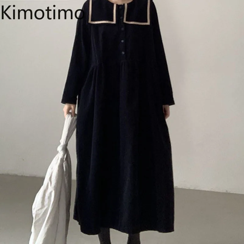 Женское вельветовое платье Kimotimo корейское шикарное осеннее с матросским